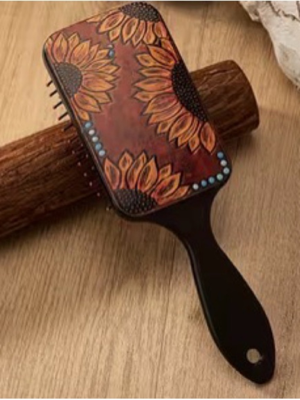 Sunflower Paddle Hair Brush - Brown & Black